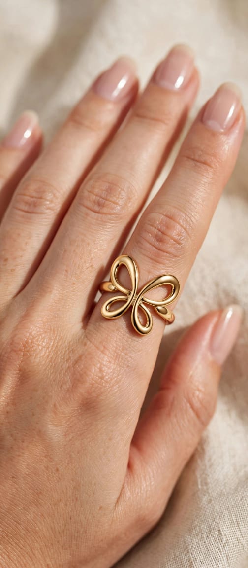 Gold Tone Stainless Steel Butterfly Ring for Women – Elegant Minimalist Fashion Ring