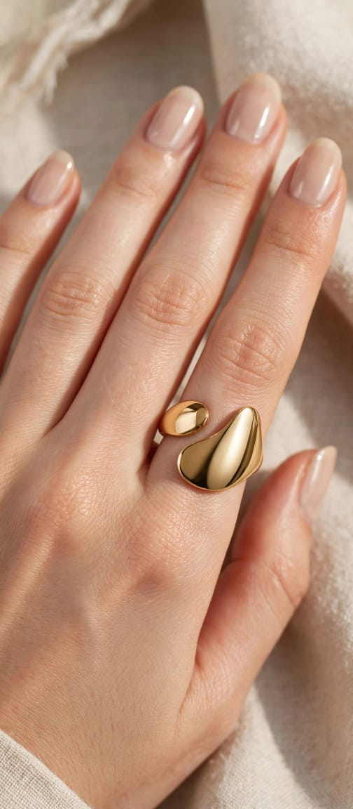 Gold Tone Stainless Steel Open Ring for Women – Modern Sculptural Statement Ring