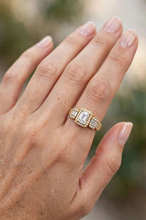 Elegant Emerald Cut Crystal Ring for Women – Vintage Halo Statement Ring