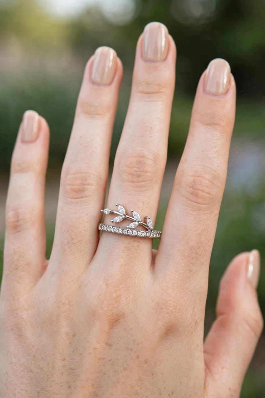 Elegant Silver Leaf Ring for Women | Crystal Vine Ring