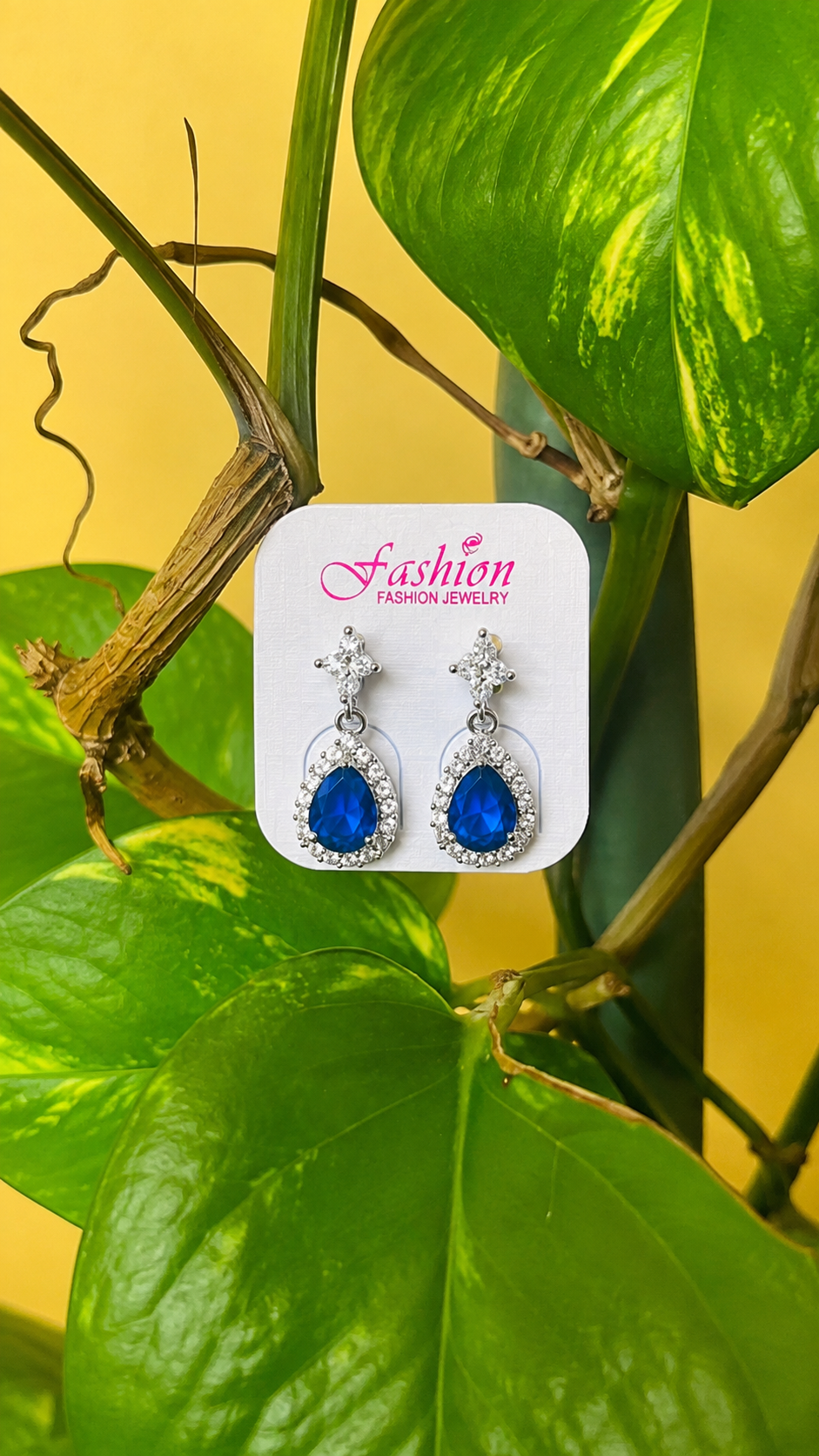 Royal Sapphire Teardrop Crystal Drop Earrings for Women | Elegant Party & Wedding Earrings
