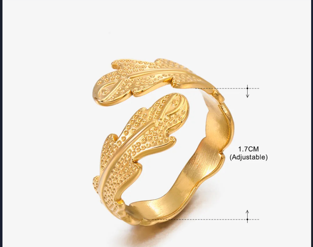 Luxury Leaf Adjustable Ring for Women | Gold & Silver Two-Tone Open Ring