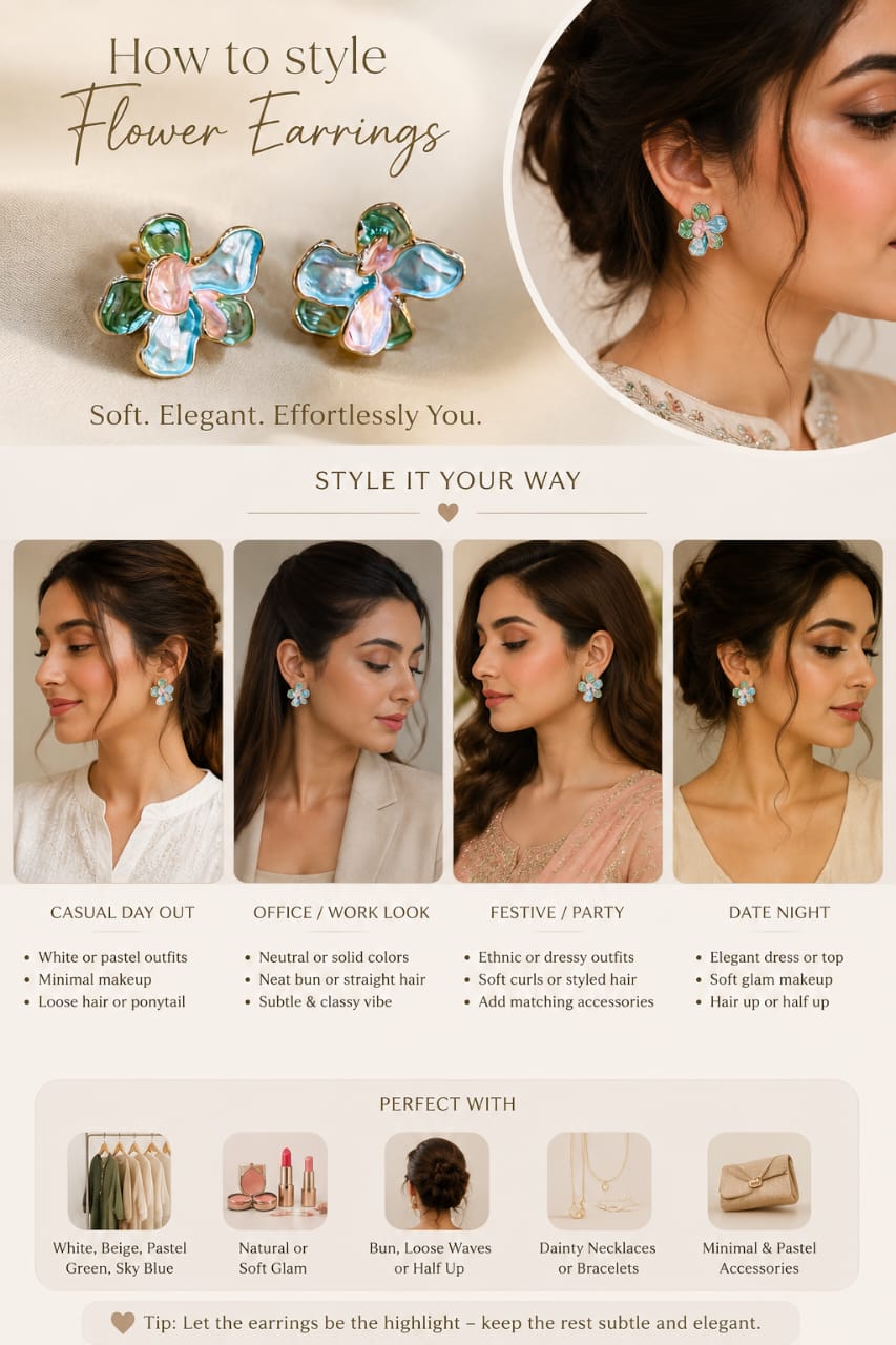 Stainless Steel Blue Flower Stud Earrings