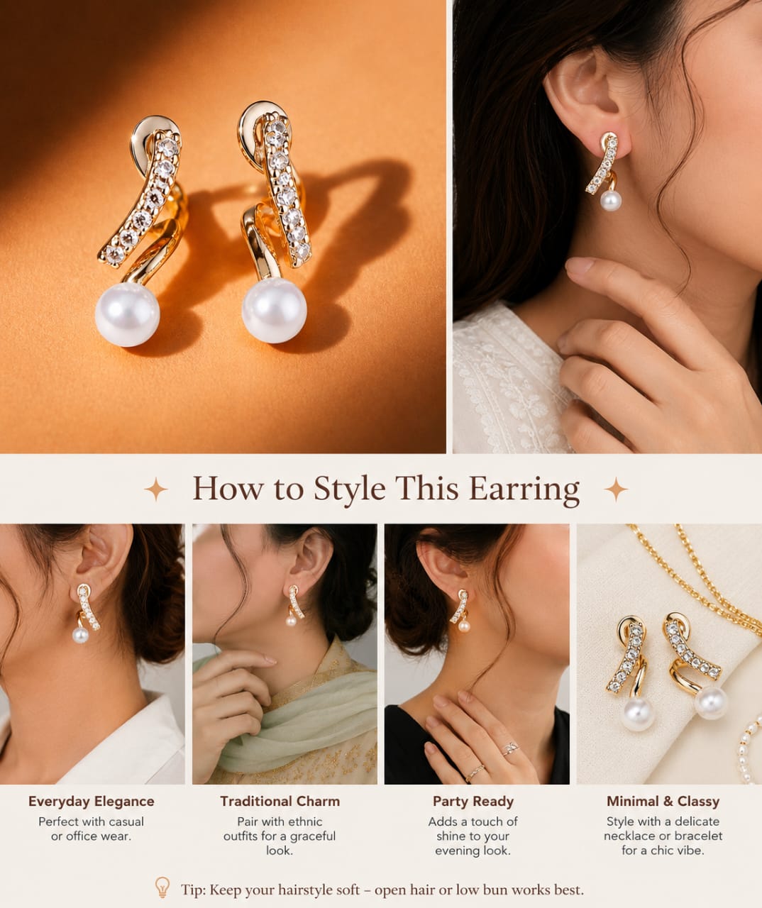 Stainless Steel Pearl Drop Earrings
