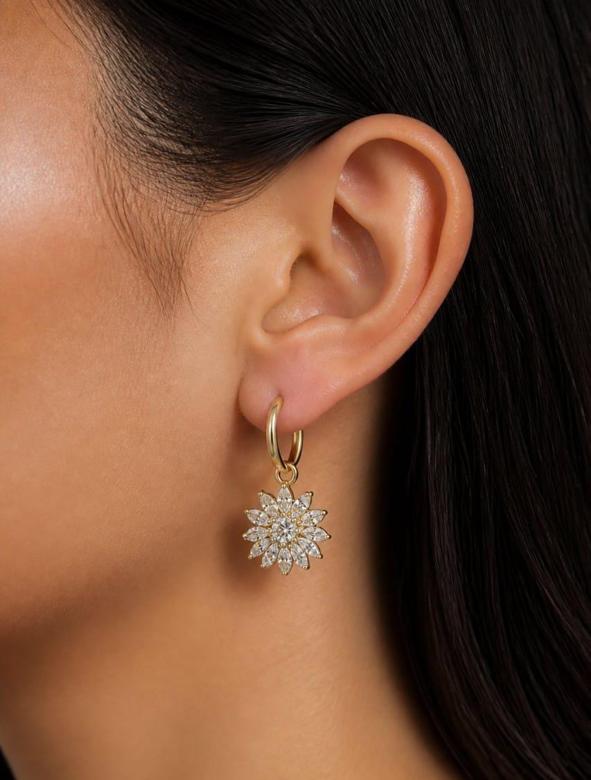 Luxury Stainless Steel Crystal Flower Hoop Earrings for Women