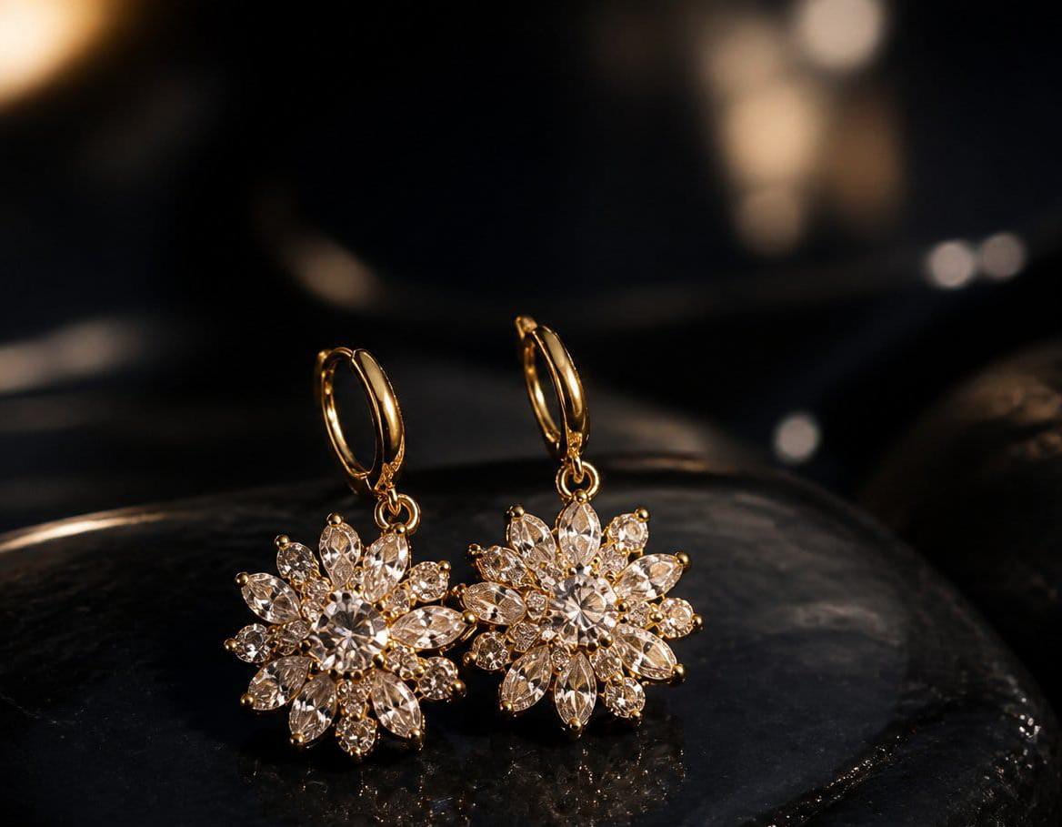Luxury Stainless Steel Crystal Flower Hoop Earrings for Women