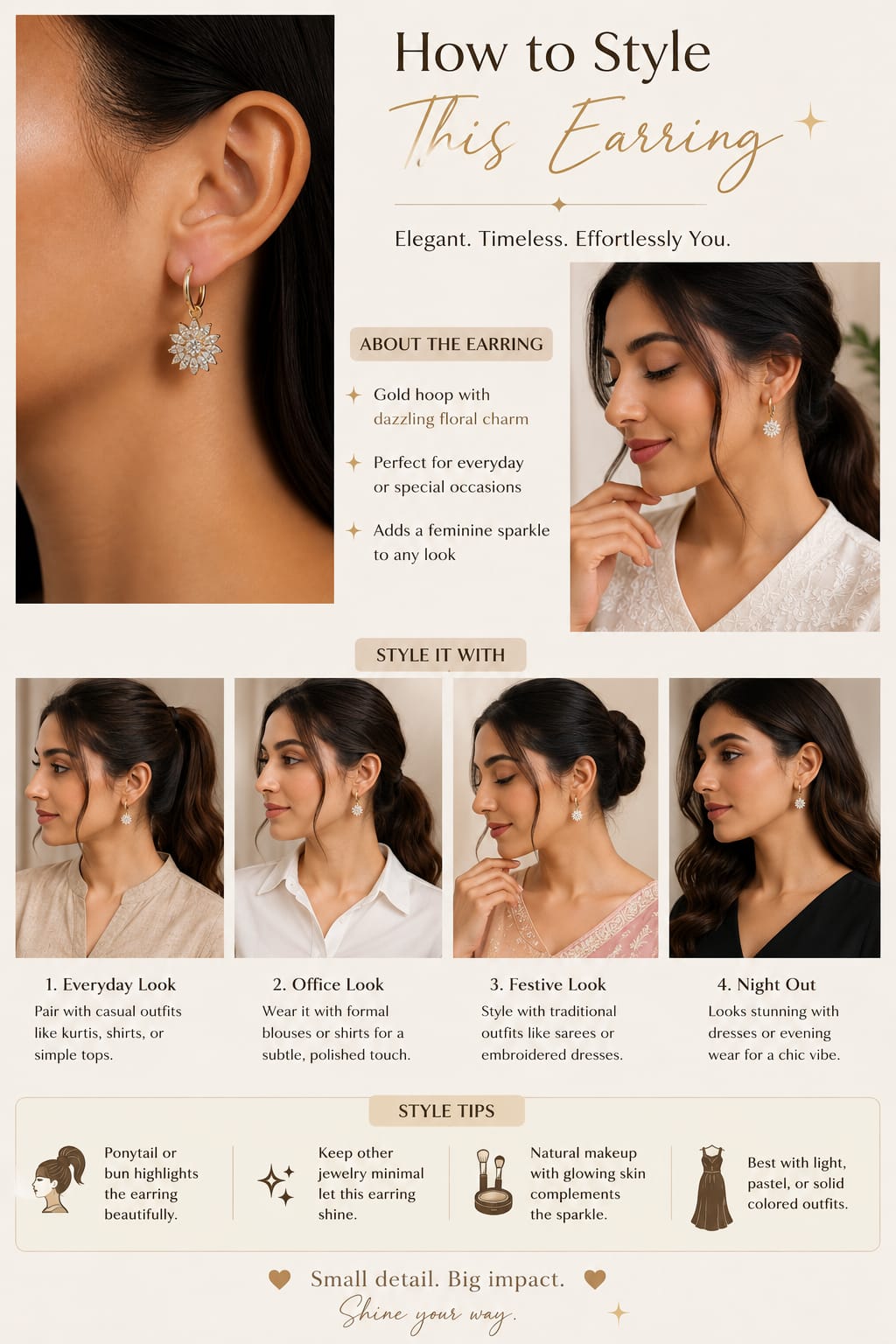 Luxury Stainless Steel Crystal Flower Hoop Earrings for Women