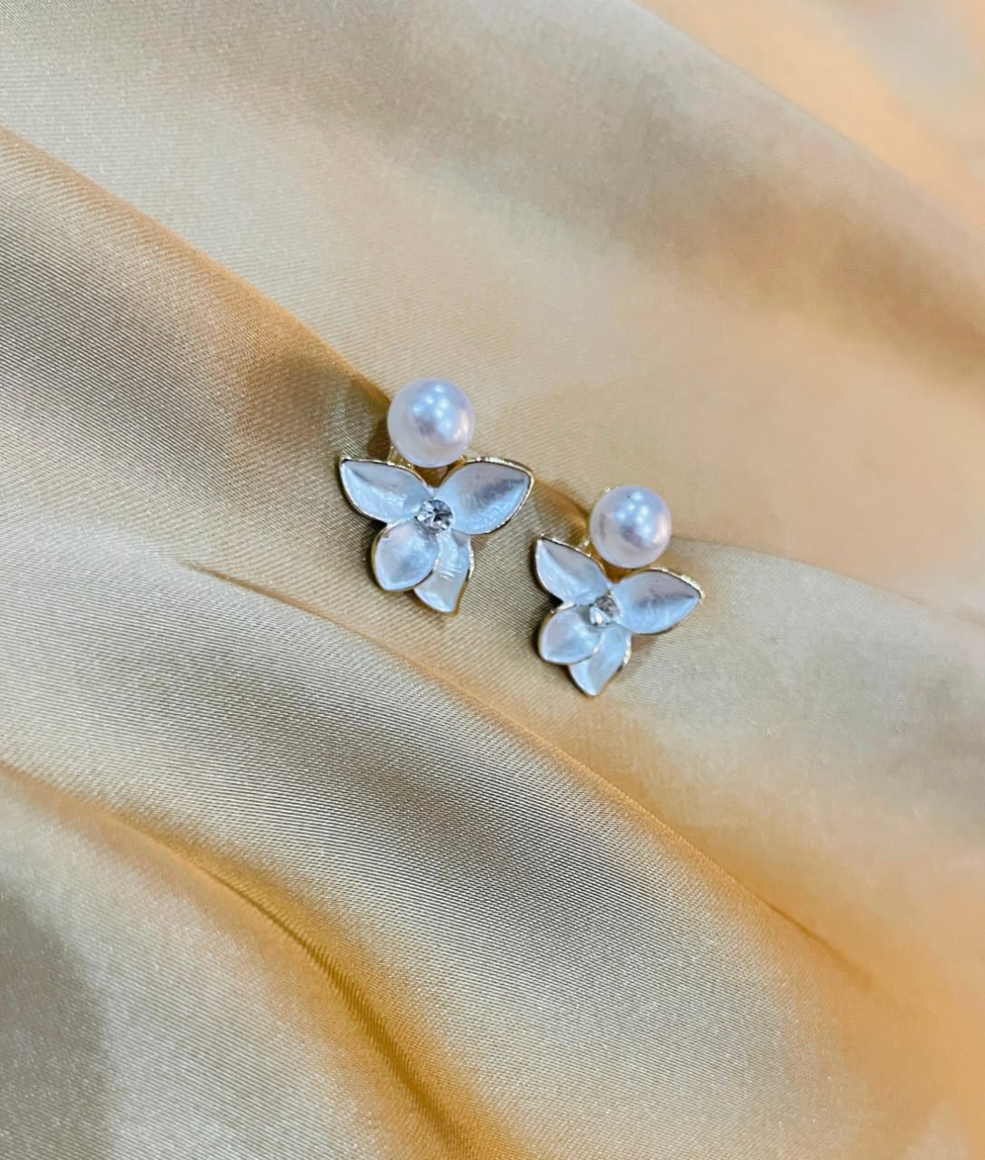 Elegant Pearl Flower Stud Earrings | Stainless Steel Floral Earrings for Women