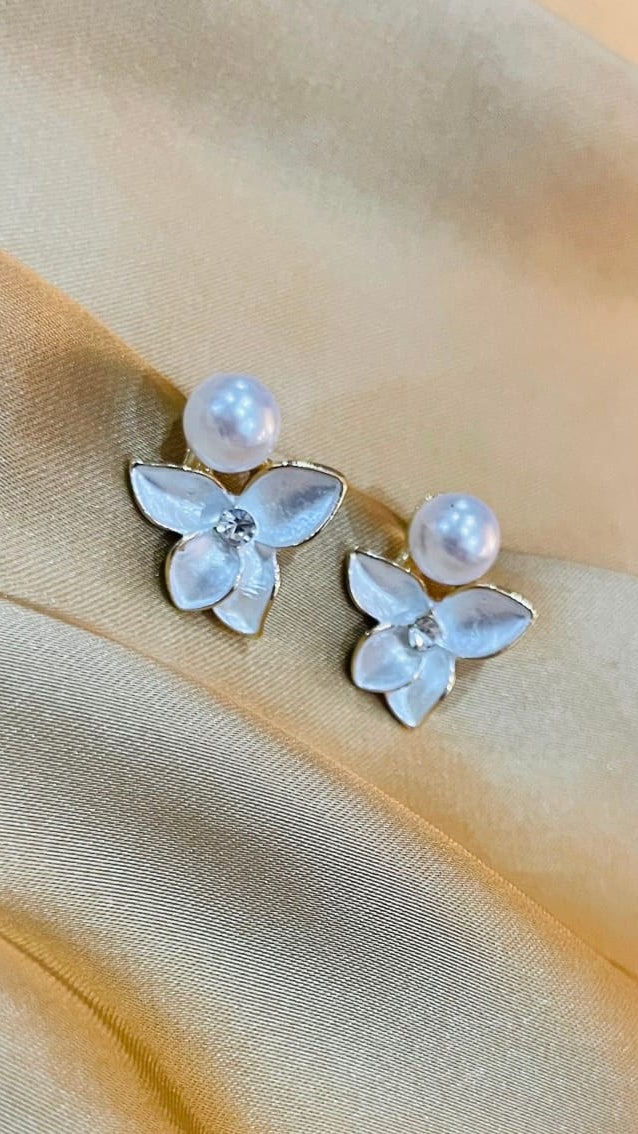 Elegant Pearl Flower Stud Earrings | Stainless Steel Floral Earrings for Women