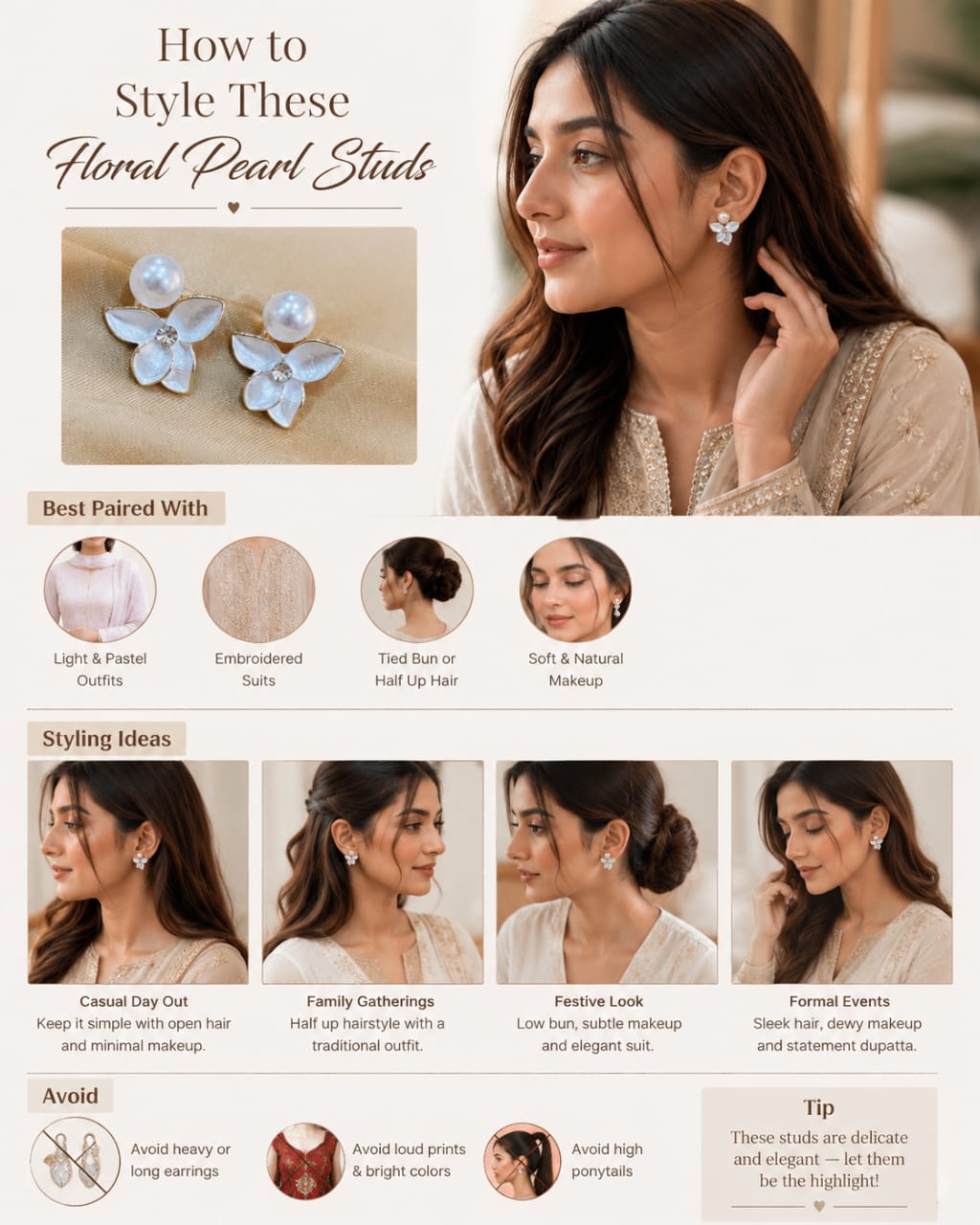 Elegant Pearl Flower Stud Earrings | Stainless Steel Floral Earrings for Women