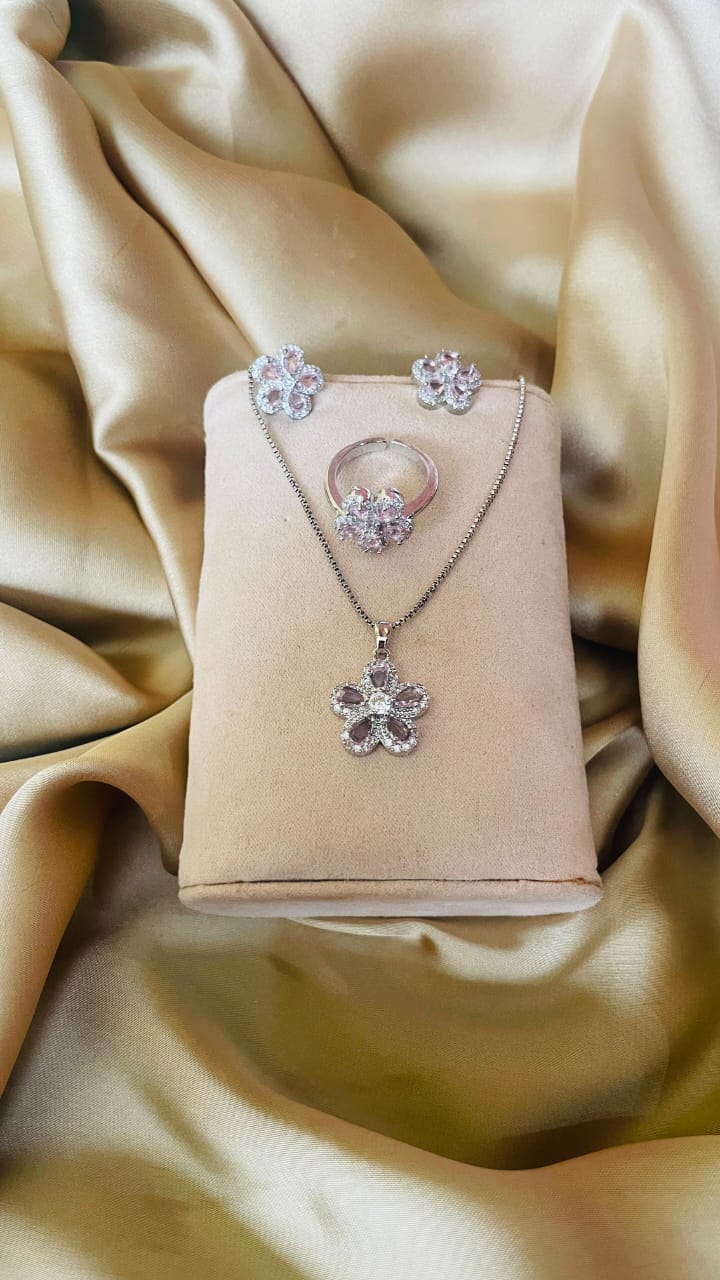 Luxury Floral Crystal Jewelry Set for Women | Necklace, Earrings & Ring Set