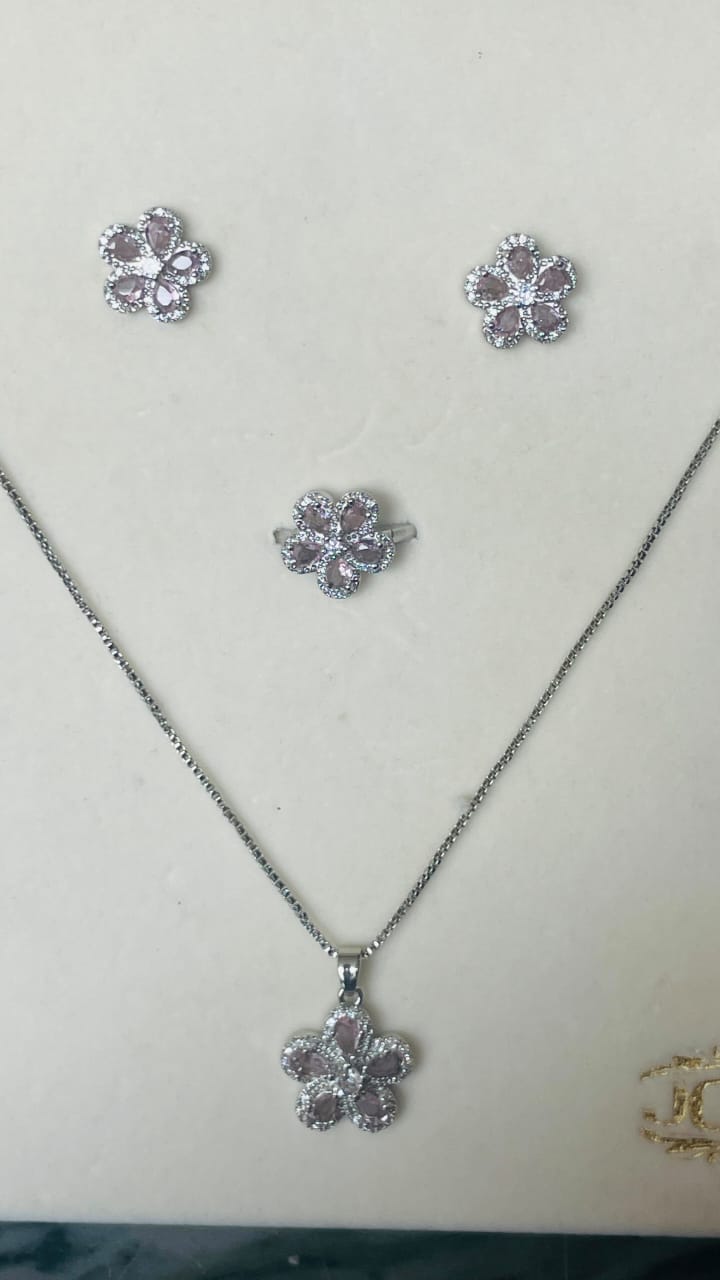 Luxury Floral Crystal Jewelry Set for Women | Necklace, Earrings & Ring Set