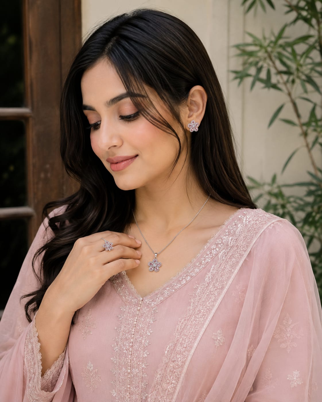 Luxury Floral Crystal Jewelry Set for Women | Necklace, Earrings & Ring Set