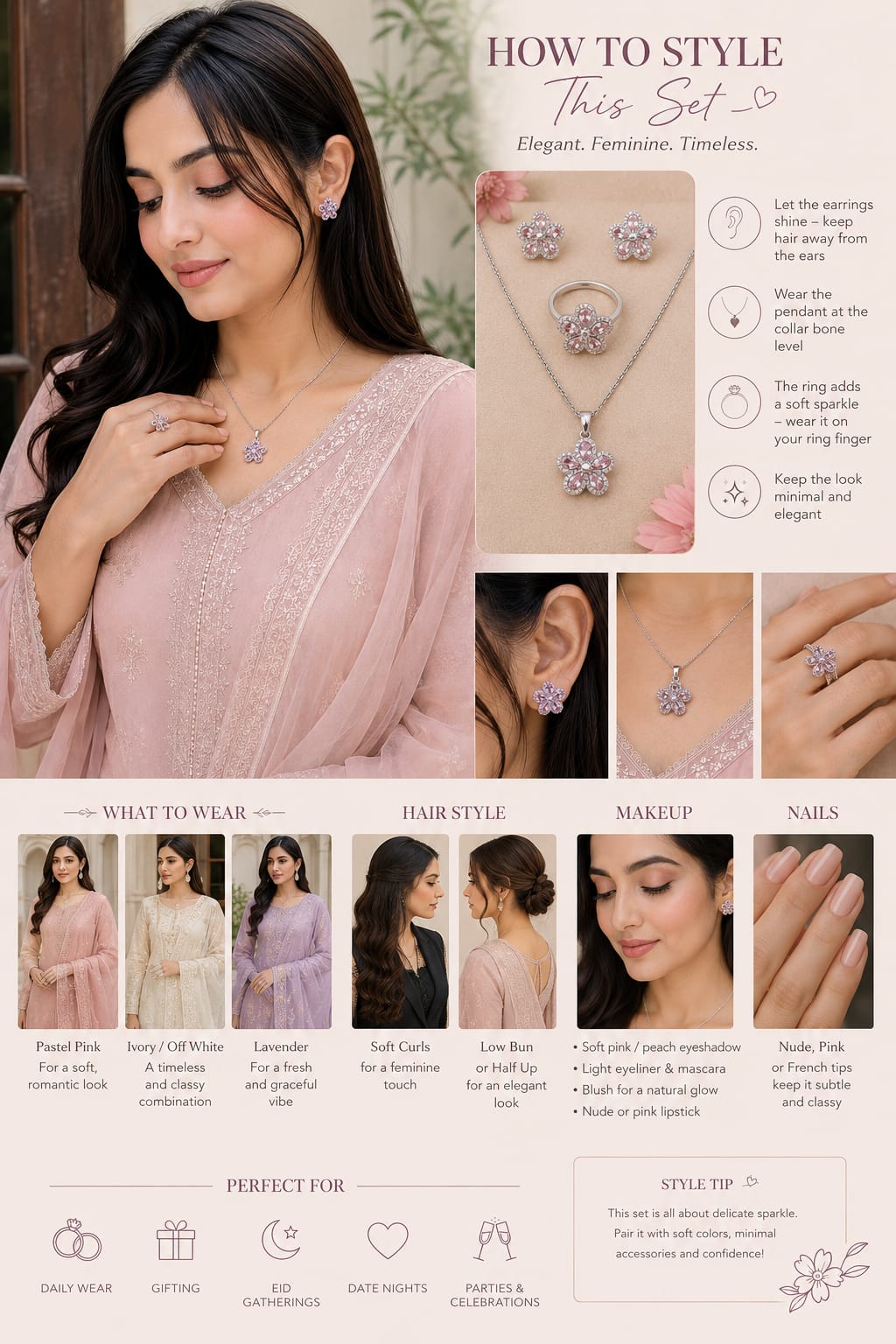 Luxury Floral Crystal Jewelry Set for Women | Necklace, Earrings & Ring Set