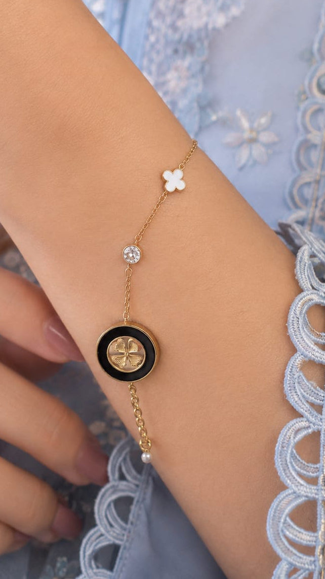 Lucky Clover Black Charm Bracelet