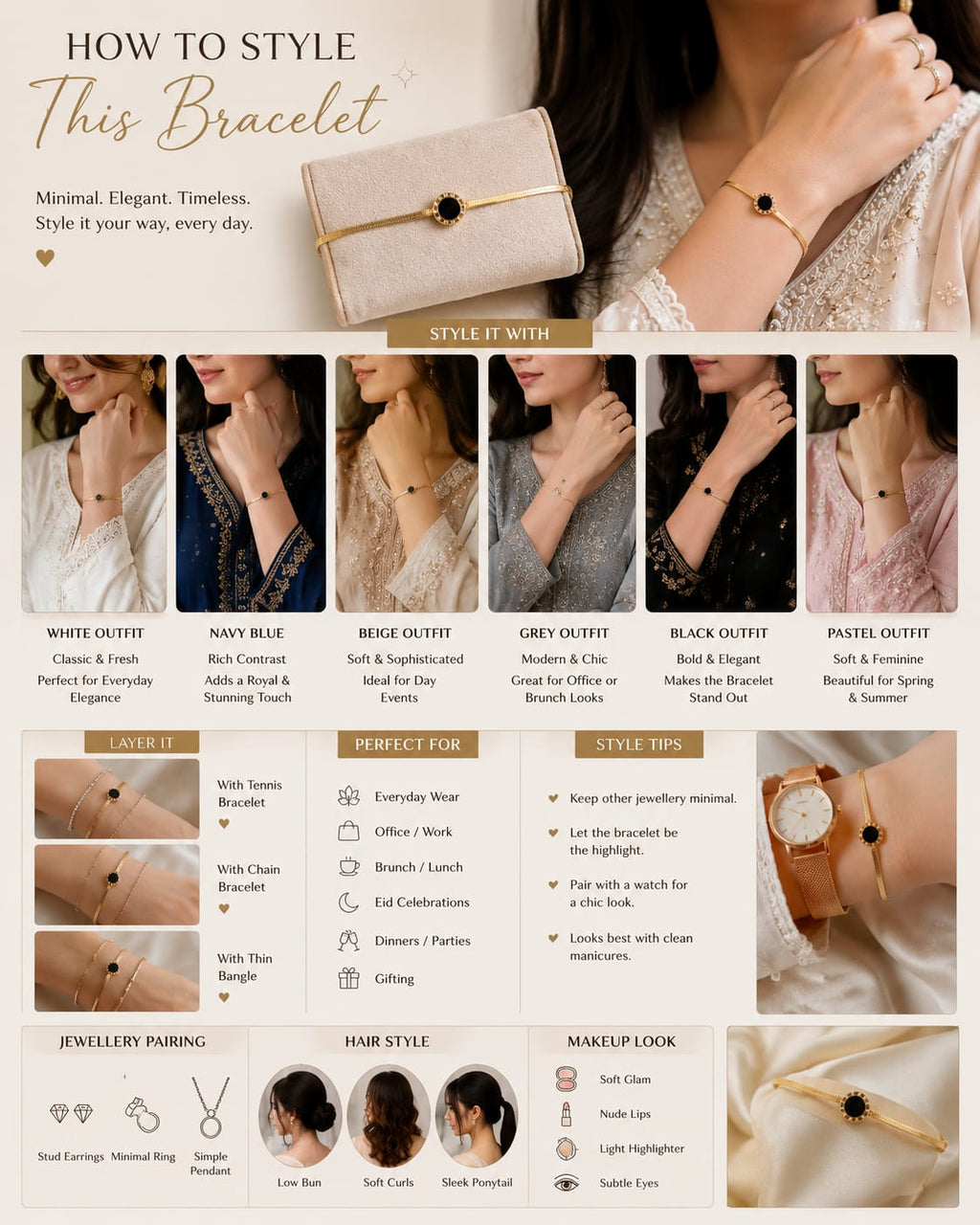 Luxury Black Enamel Gold Bracelet for Women | Adjustable Snake Chain Bracelet