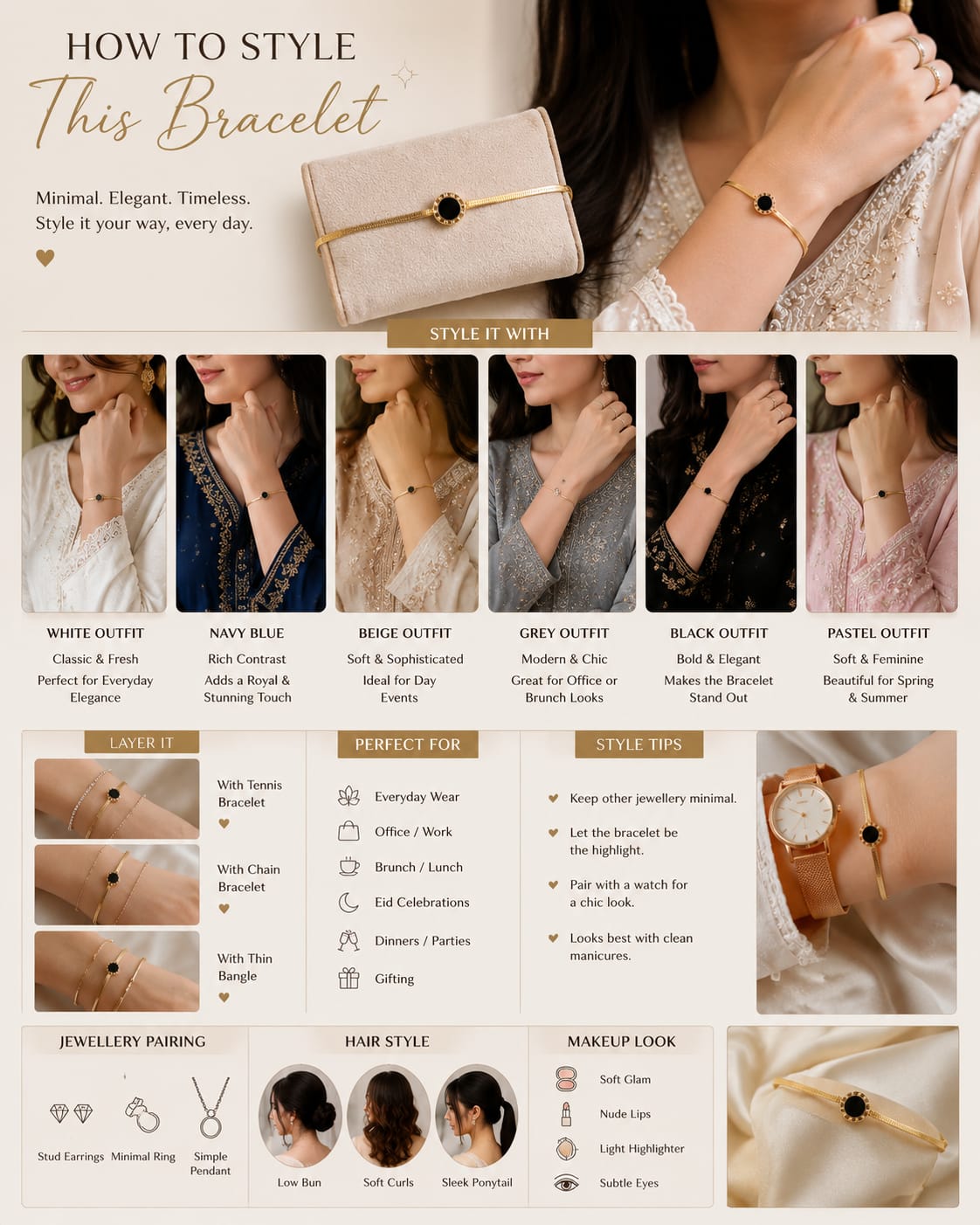 Luxury Black Enamel Gold Bracelet for Women | Adjustable Snake Chain Bracelet