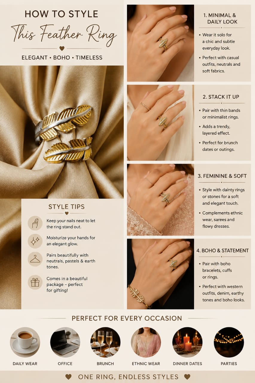 Luxury Leaf Adjustable Ring for Women | Gold & Silver Two-Tone Open Ring