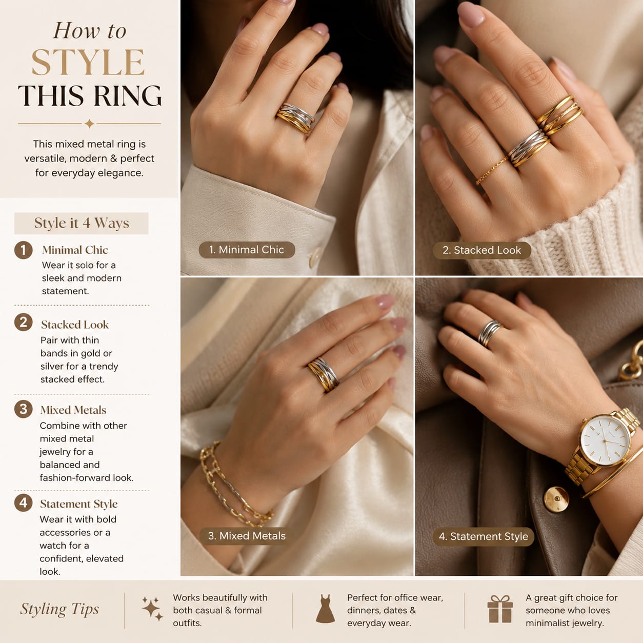 Twisted Dual-Tone Adjustable Ring