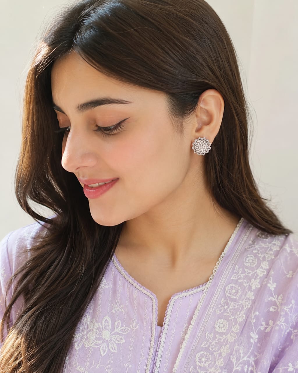 Vintage Floral Crystal Stud Earrings