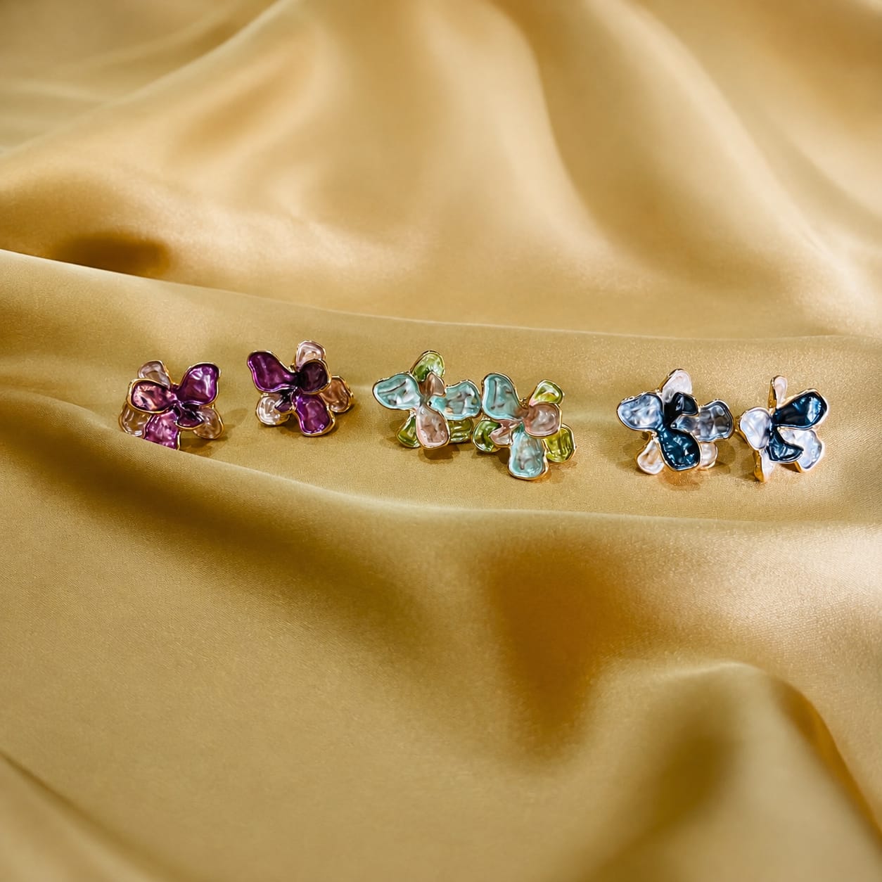 Stainless Steel Blue Flower Stud Earrings