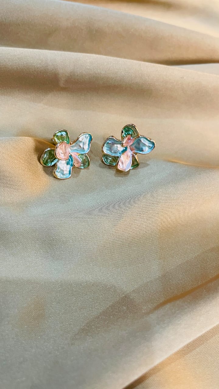 Stainless Steel Blue Flower Stud Earrings