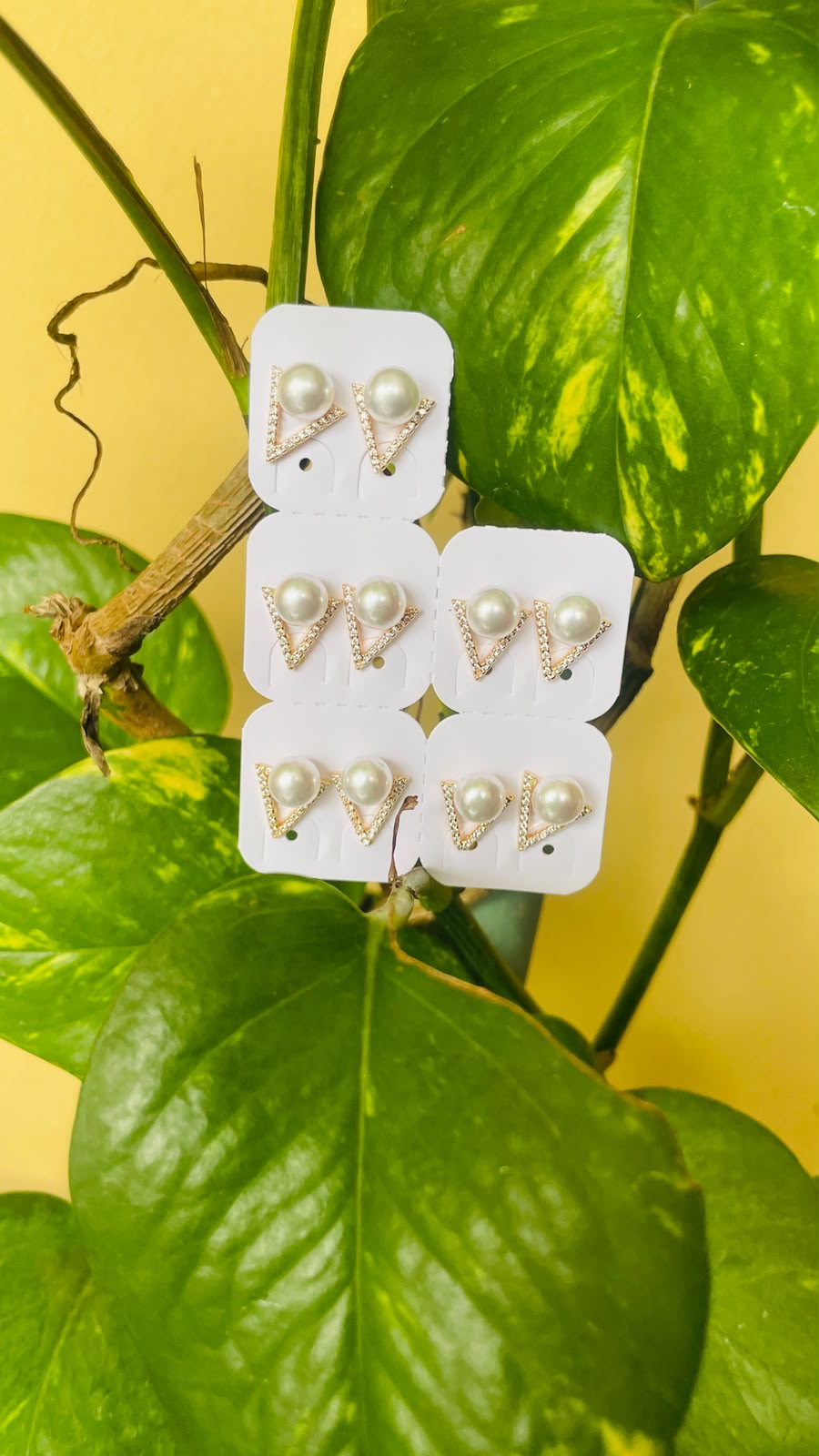 Pearl Triangle Stud Earrings for Women | Gold Crystal Fashion Earrings