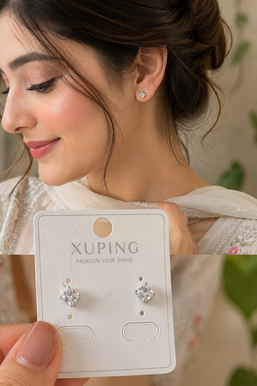 Princess Cut Cubic Zirconia Stud Earrings for Women | Elegant Crystal Earrings