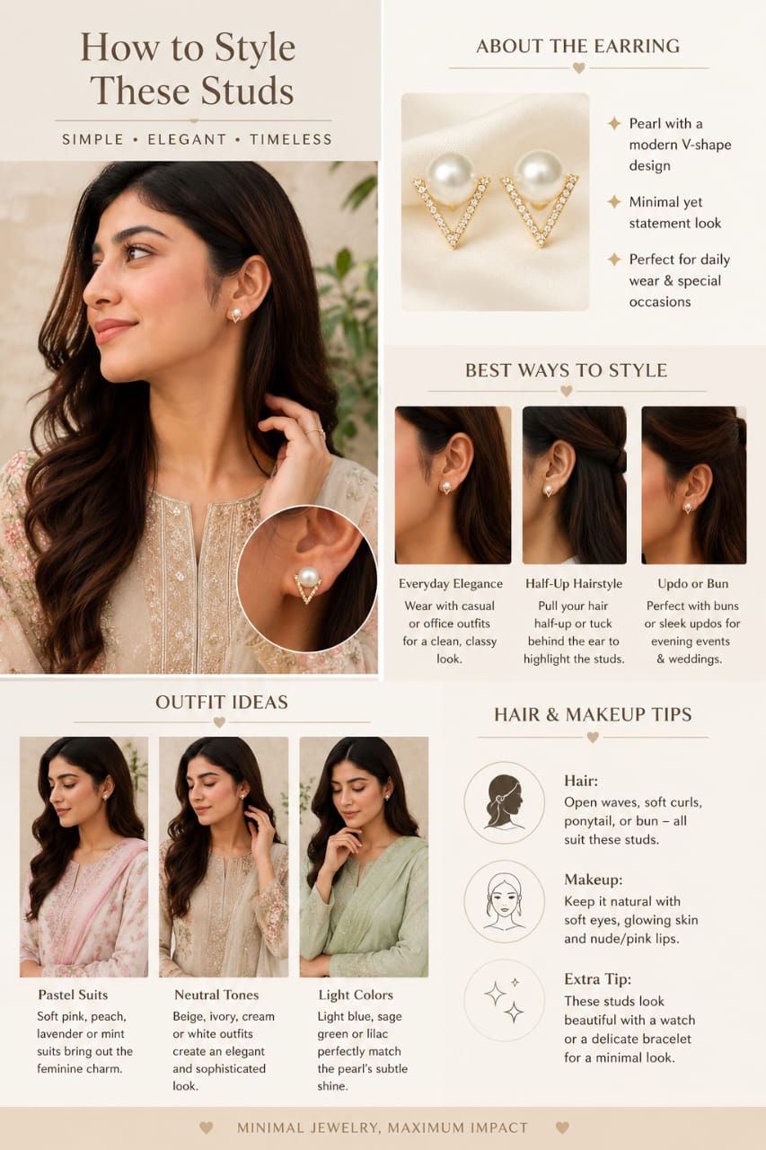 Pearl Triangle Stud Earrings for Women | Gold Crystal Fashion Earrings