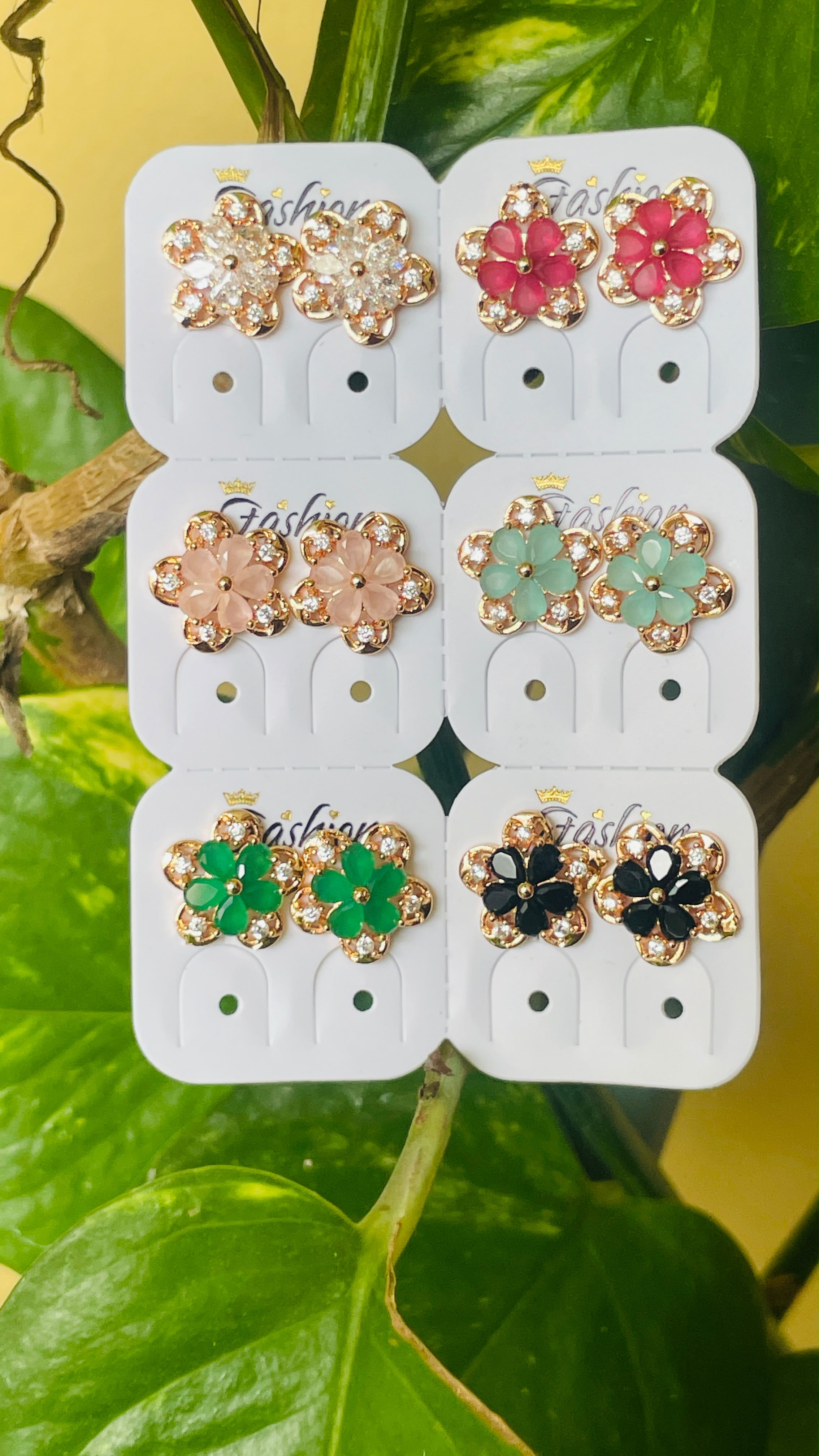 Bloom Crystal Flower Stud Earrings for Women | Colorful Floral Party & Everyday Earrings