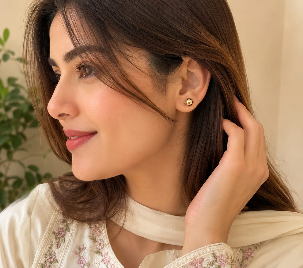 Classic Gold Ball Stud Earrings – Minimalist Round Gold Studs for Women | Everyday Fashion Jewelry Pakistan