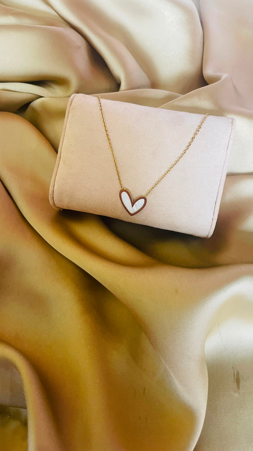 Gold-Tone White Enamel Heart Pendant Necklace for Women | Minimalist Heart Charm Necklace