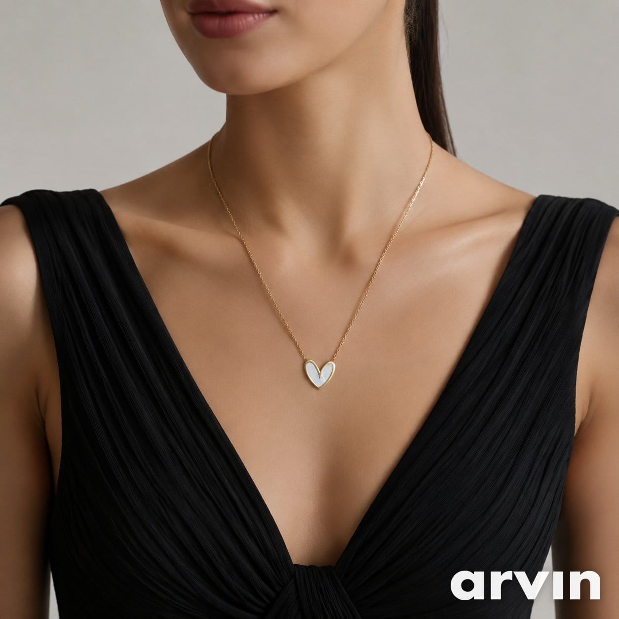 Gold-Tone White Enamel Heart Pendant Necklace for Women | Minimalist Heart Charm Necklace