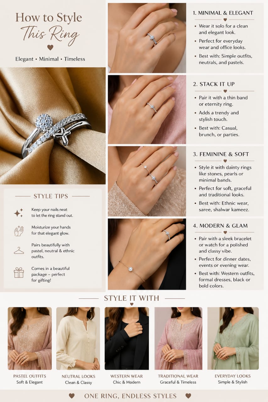 Luxury Infinity Zircon Adjustable Ring for Women | Silver Crystal Open Ring