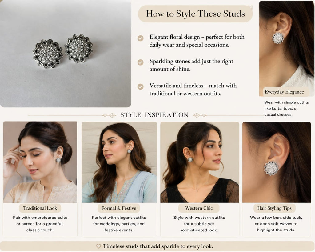 Vintage Floral Crystal Stud Earrings