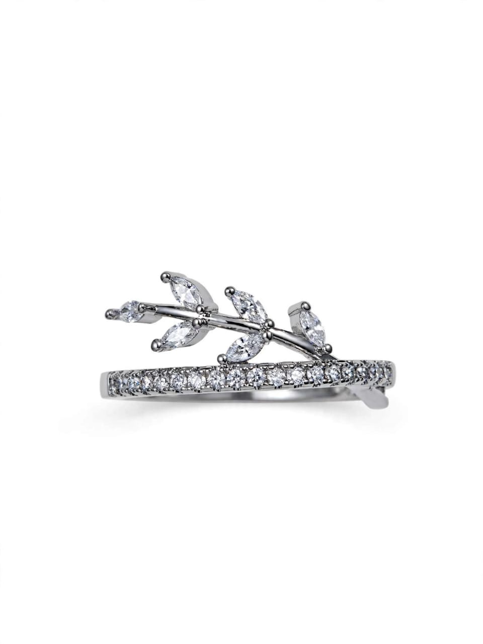 Elegant Silver Leaf Ring for Women | Crystal Vine Ring