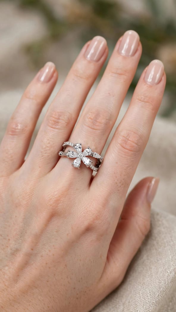 Elegant Crystal Flower Ring for Women – Sparkling Floral Statement Ring