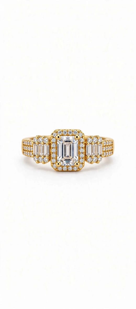 Elegant Emerald Cut Crystal Ring for Women – Vintage Halo Statement Ring