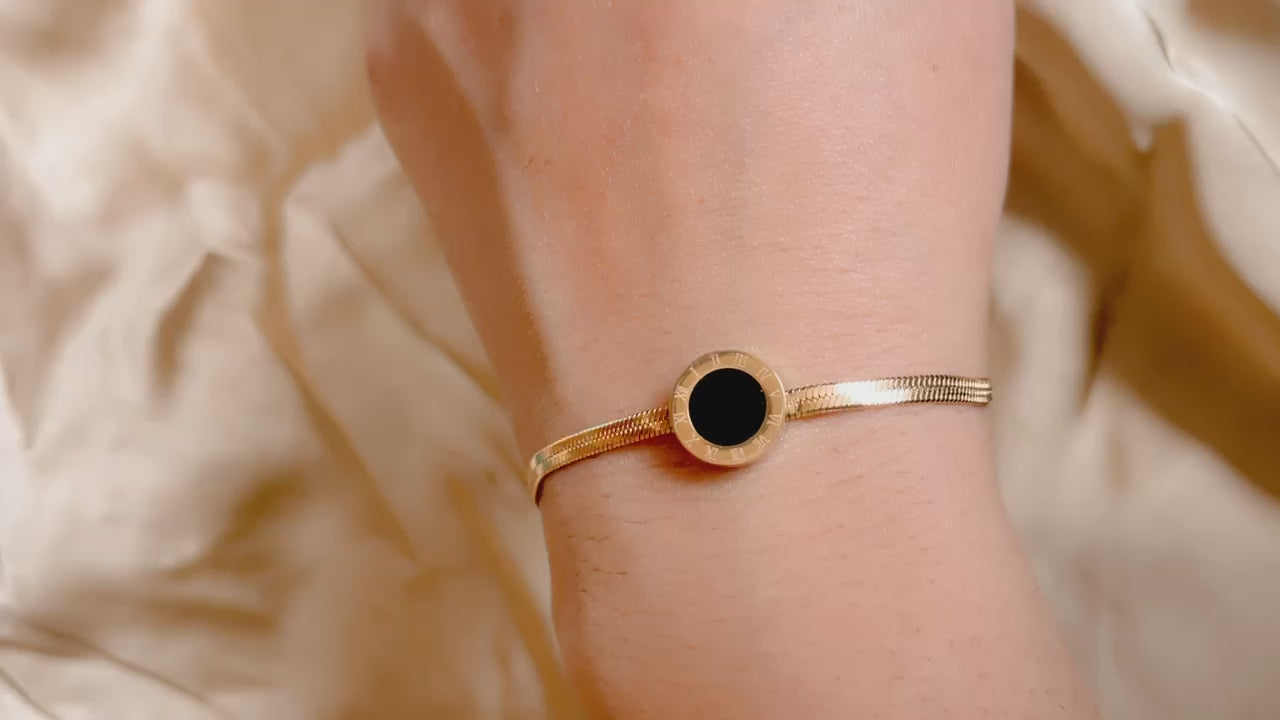 Luxury Black Enamel Gold Bracelet for Women | Adjustable Snake Chain Bracelet
