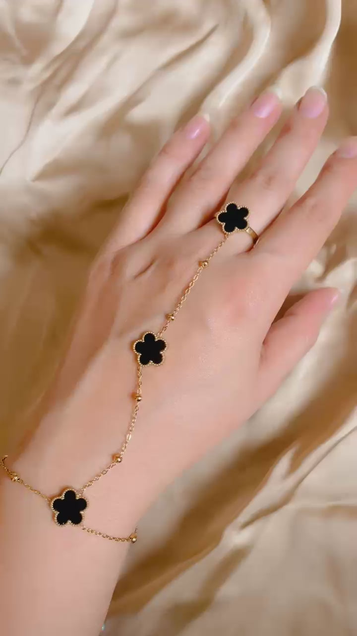 Black Clover Hand Chain Bracelet & Ring for Women – Luxury Gold Hand Harness