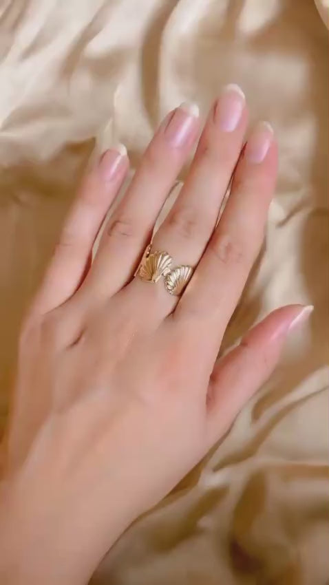 Golden Seashell Adjustable Ring for Women | The Jewels Studio