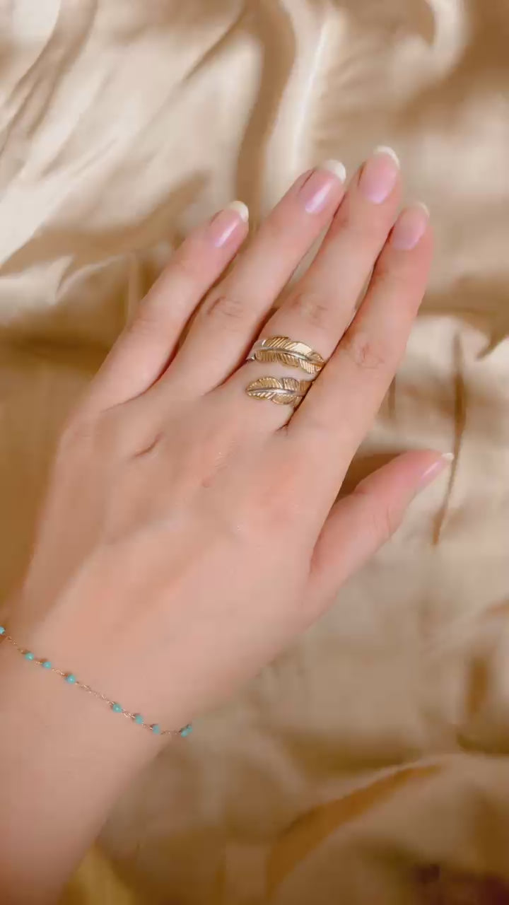 Luxury Leaf Adjustable Ring for Women | Gold & Silver Two-Tone Open Ring
